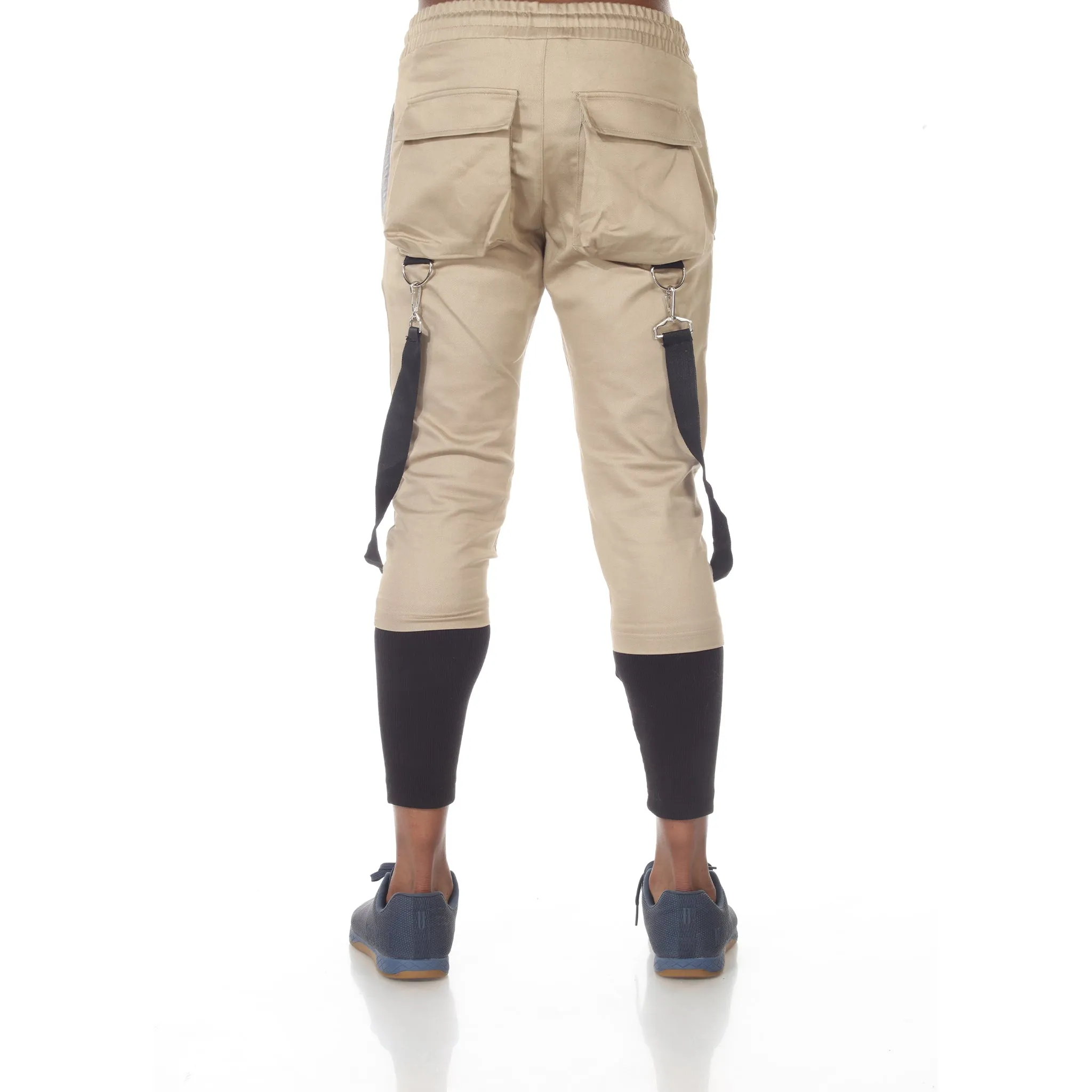 [Alessandro] Beige Fashion Jogger With Removable Suspenders