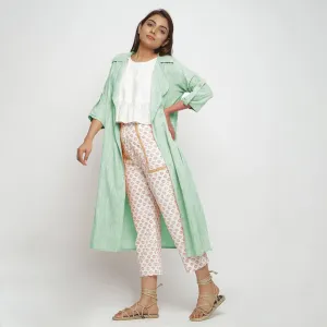 Aqua Lapel Collar Cotton Loose Fit Overlay