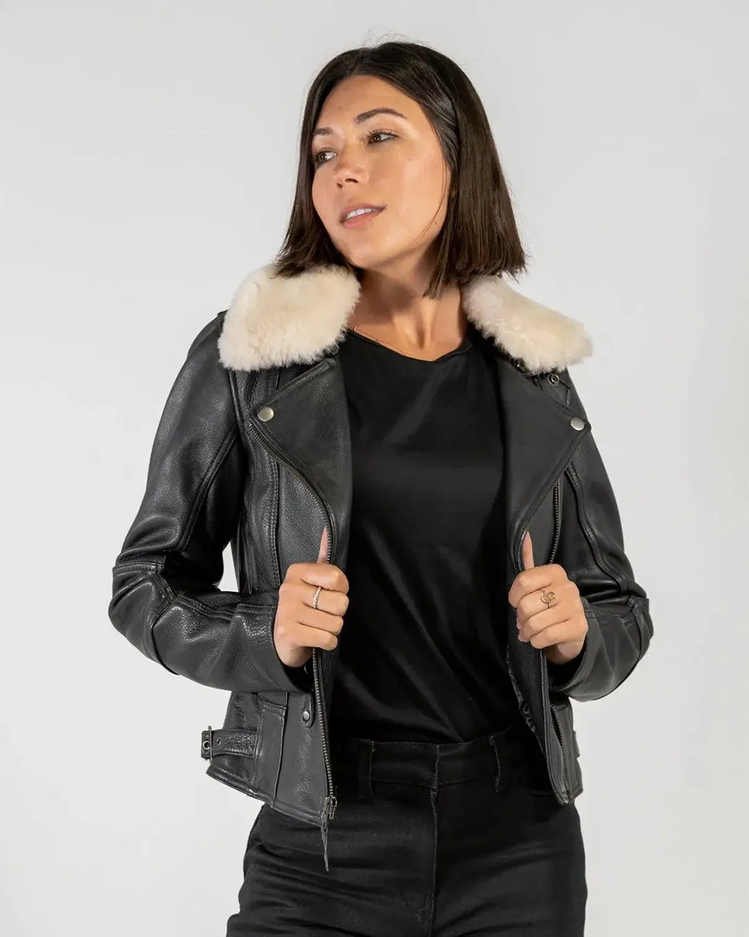 Armored Leather Motorcycle Jacket (Removable Collar)