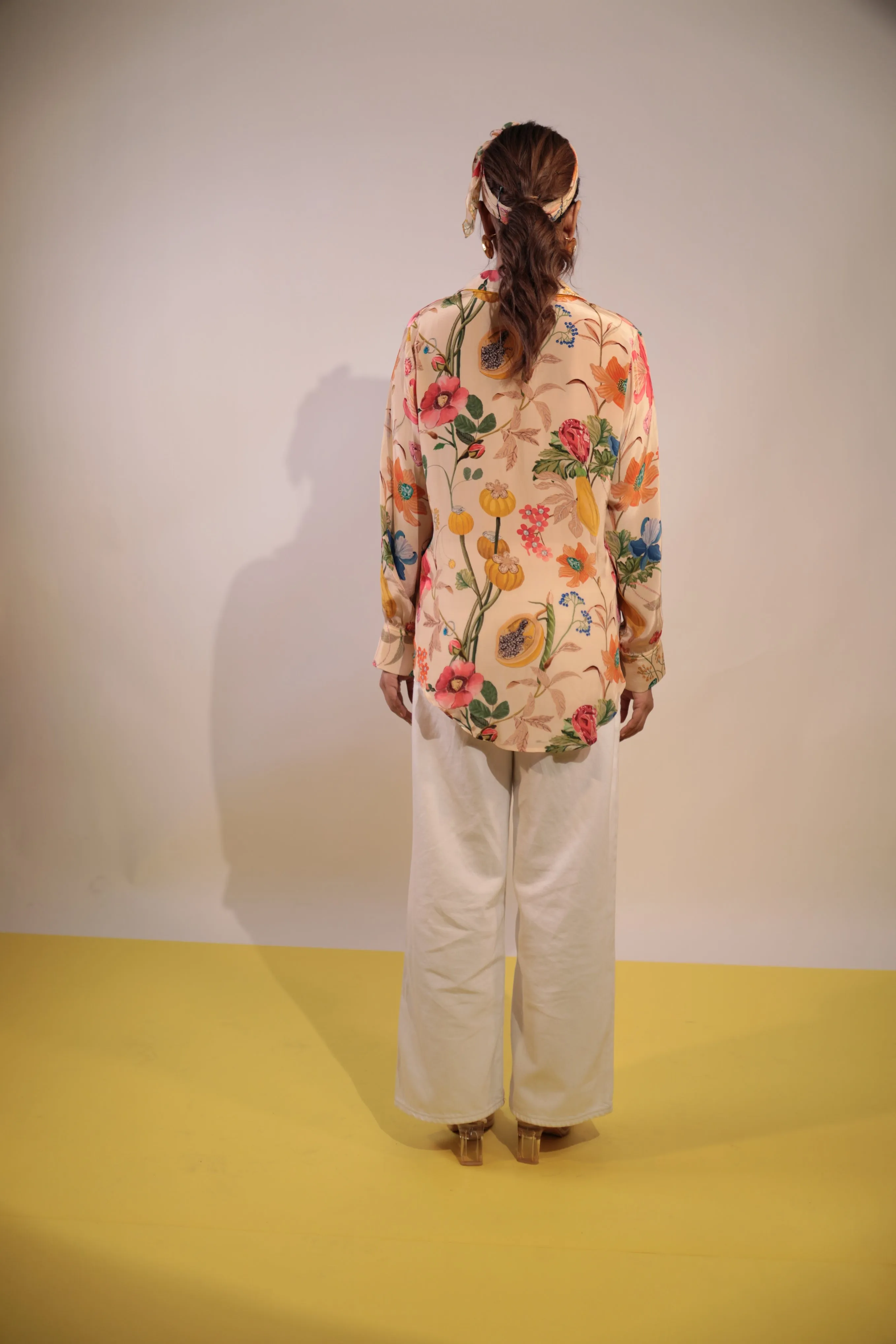 Beige floral crepe shirt