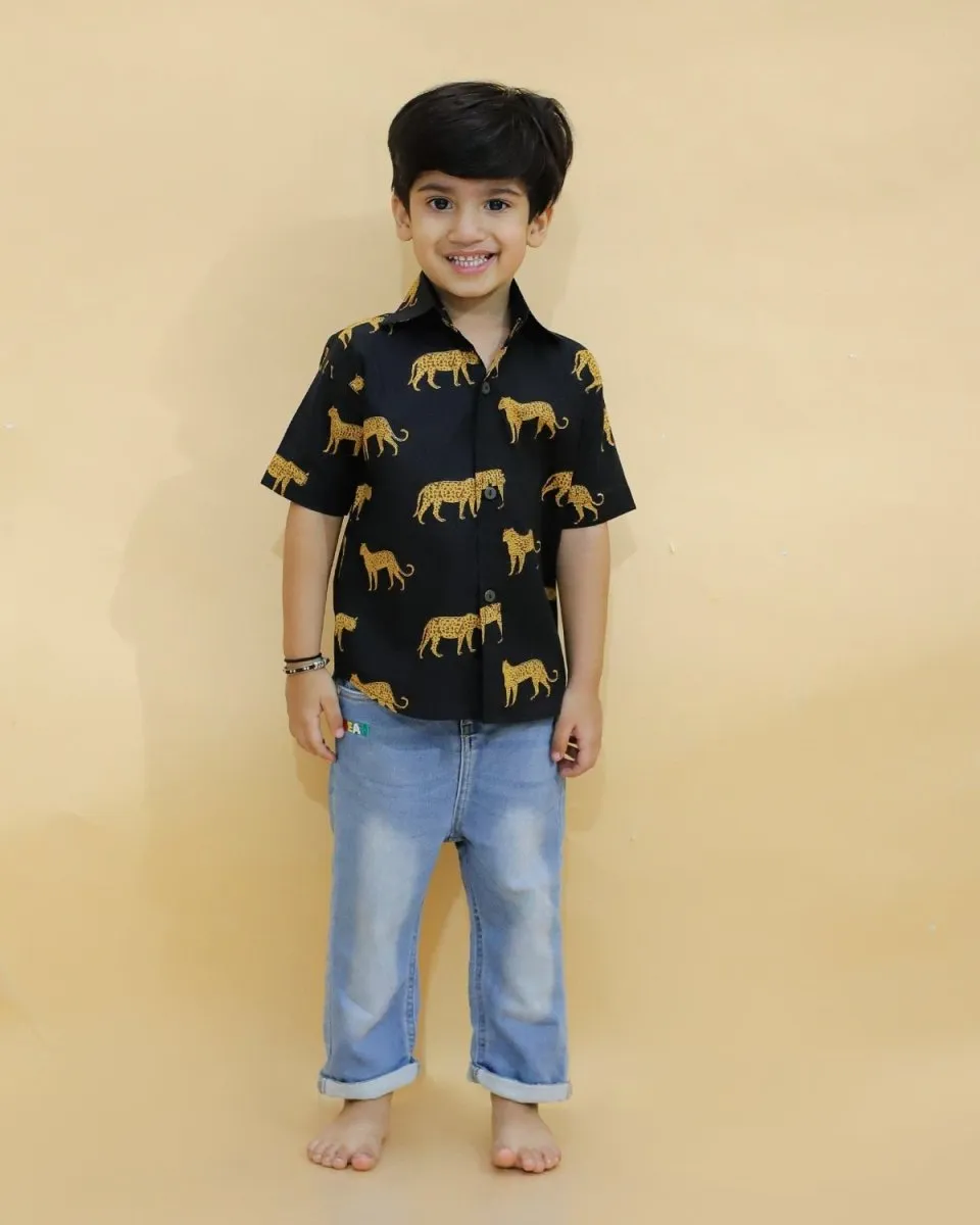 Black Leopard Print Boys Shirt