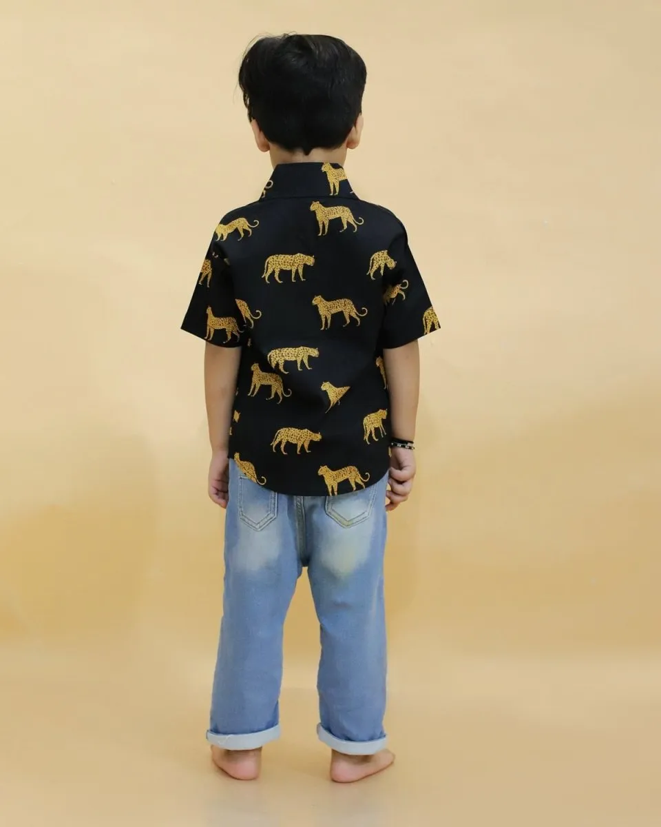 Black Leopard Print Boys Shirt