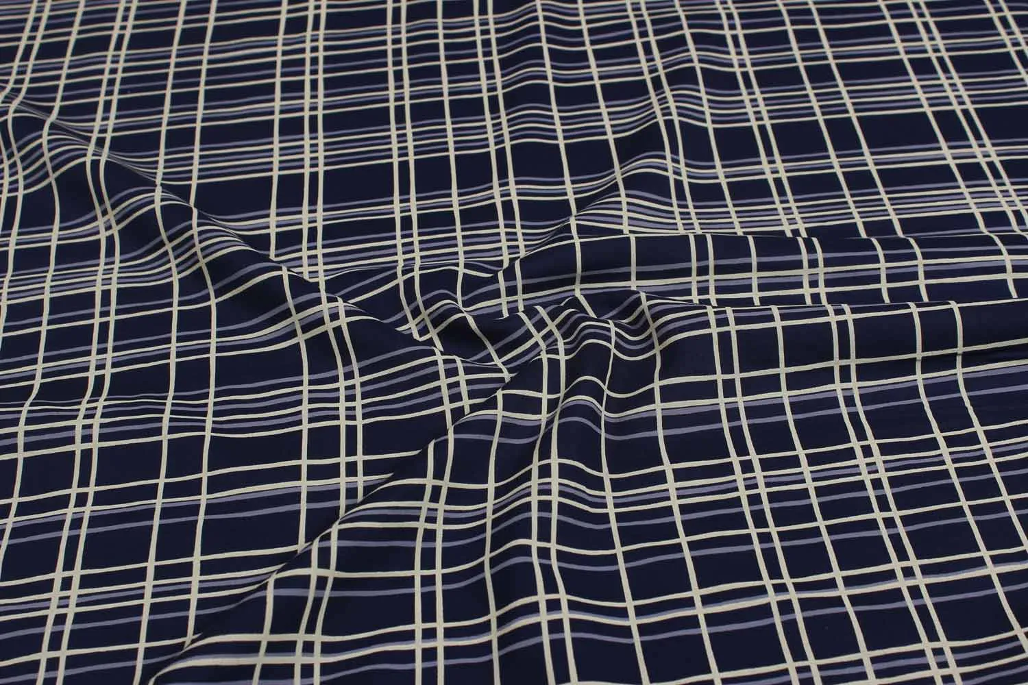 Blue & White Checks Printed Rayon Fabric