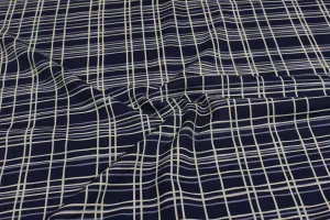 Blue & White Checks Printed Rayon Fabric