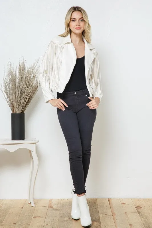 Blue B Leather Moto Fringe Jacket