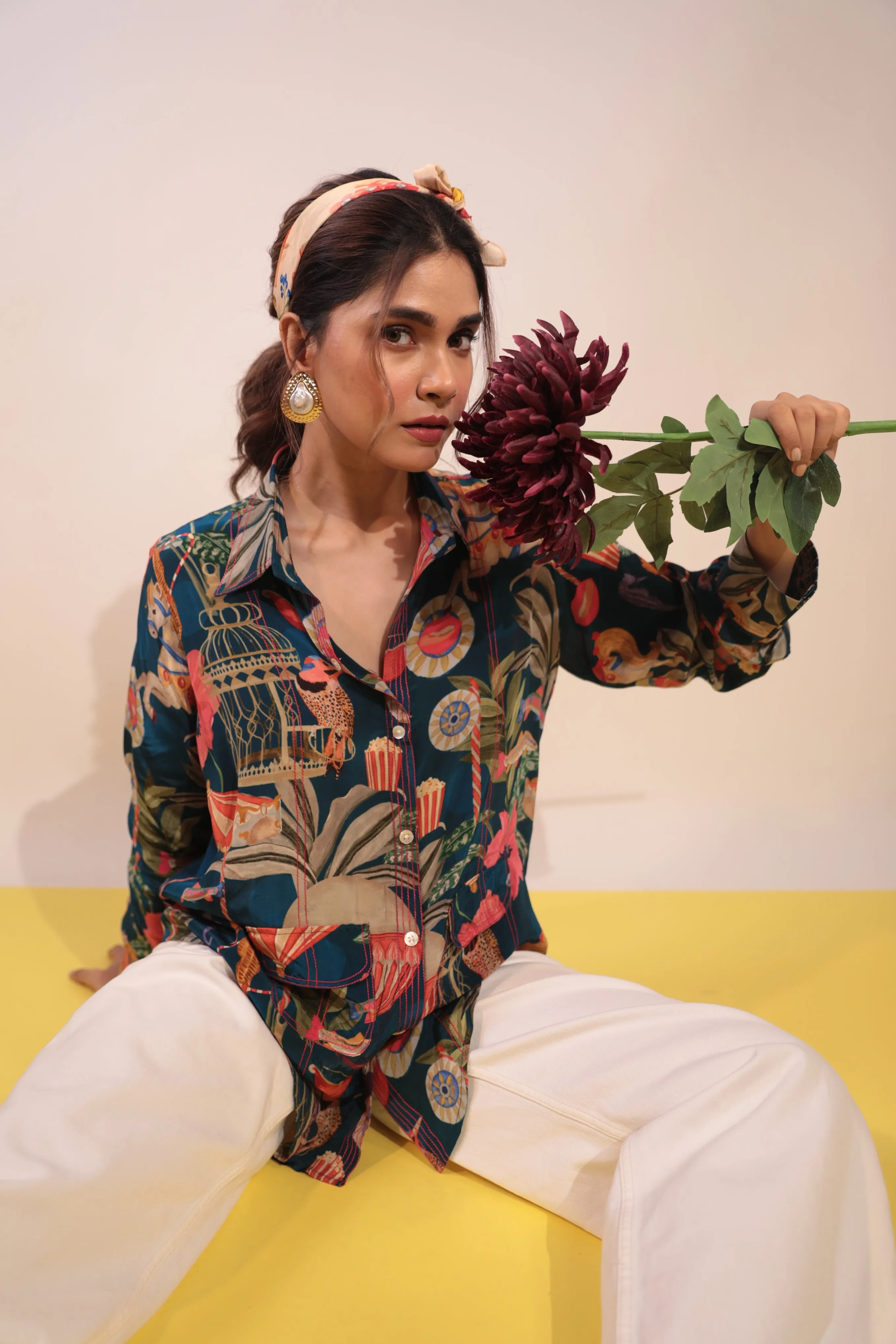 Blue carnival crepe shirt