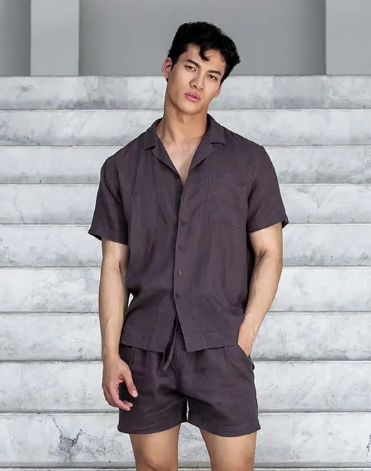 Breezy Linen Short Sleeve Classic Shirt - Dark Gray