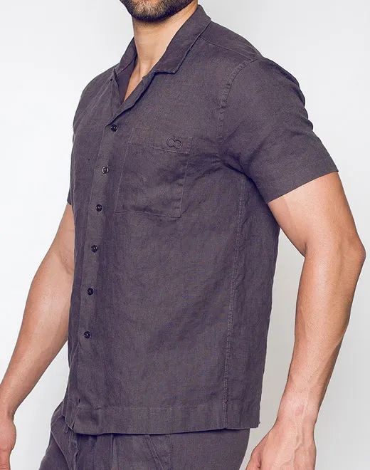 Breezy Linen Short Sleeve Classic Shirt - Dark Gray