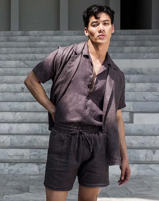 Breezy Linen Short Sleeve Classic Shirt - Dark Gray