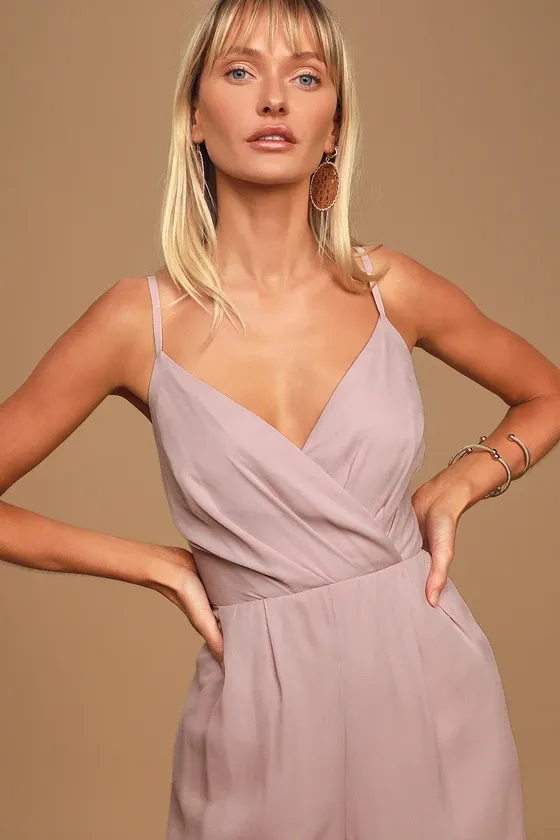 Call For Me Dusty Lavender Faux Wrap Jumpsuit