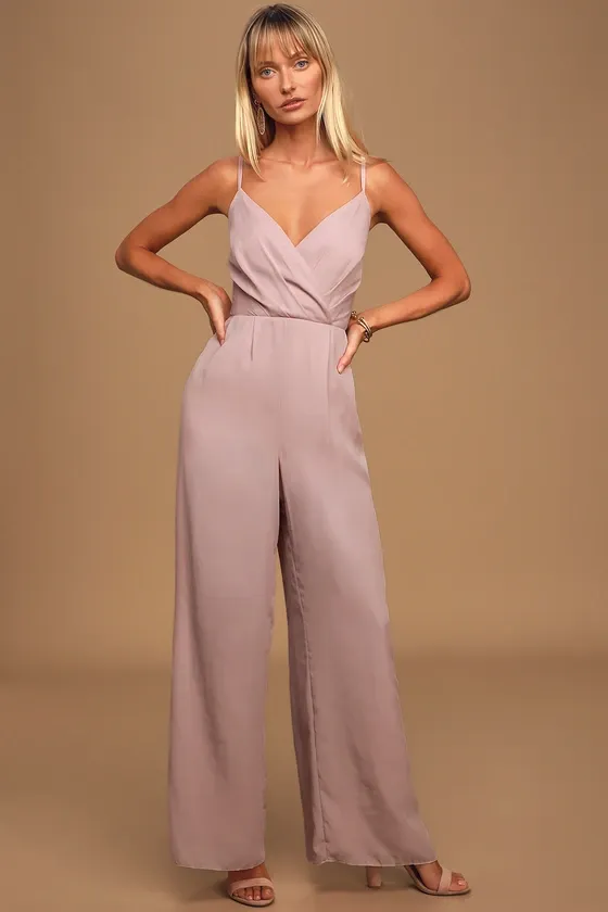 Call For Me Dusty Lavender Faux Wrap Jumpsuit