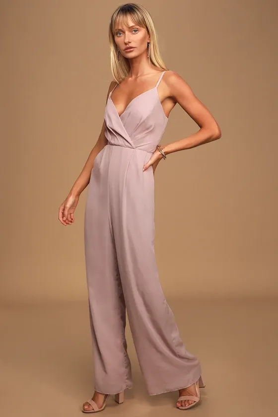 Call For Me Dusty Lavender Faux Wrap Jumpsuit