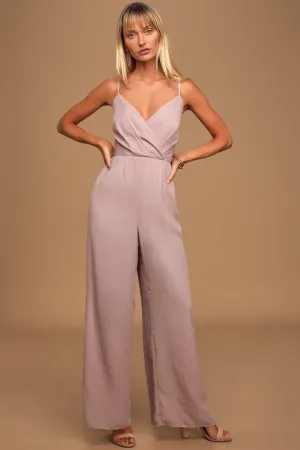 Call For Me Dusty Lavender Faux Wrap Jumpsuit
