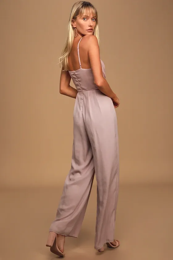 Call For Me Dusty Lavender Faux Wrap Jumpsuit