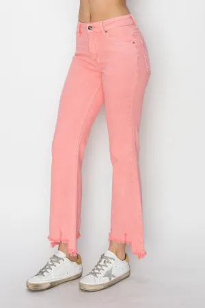 Coral Raw Hem Bootcut Jeans with Pockets RISEN