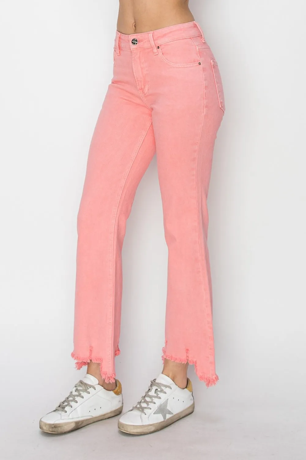 Coral Raw Hem Bootcut Jeans with Pockets RISEN