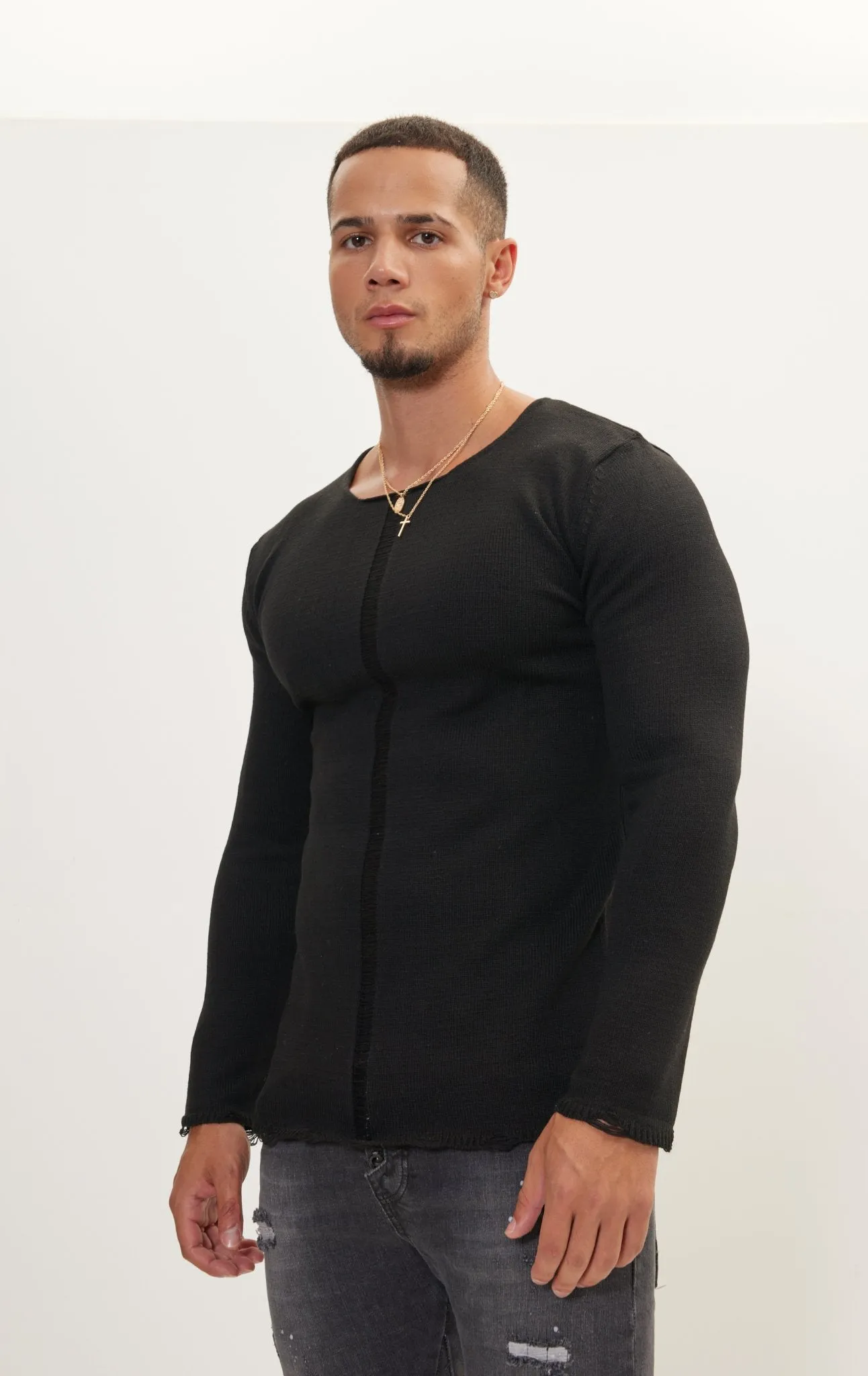 Crew Neck Casual Wear Sweater - Black