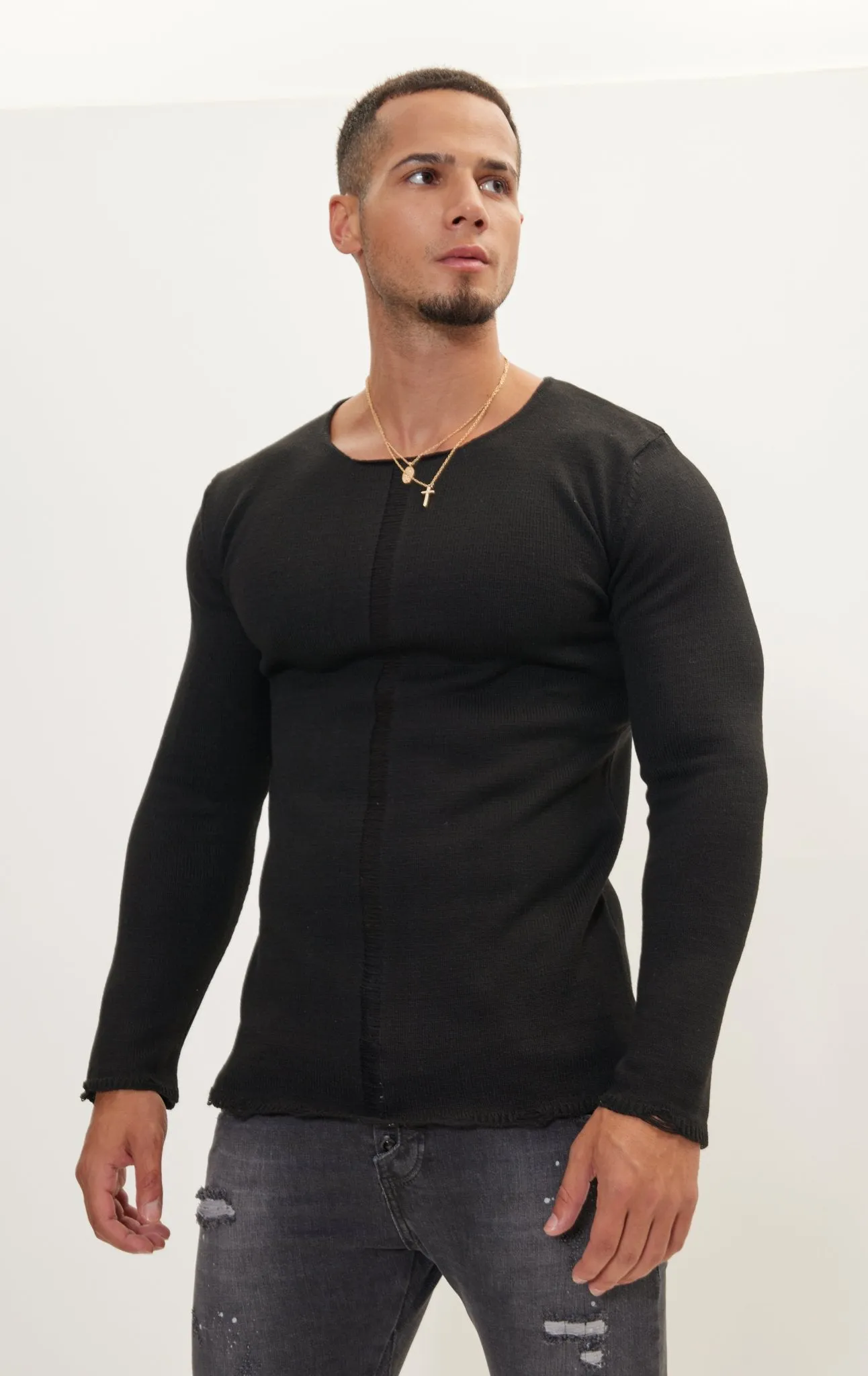 Crew Neck Casual Wear Sweater - Black