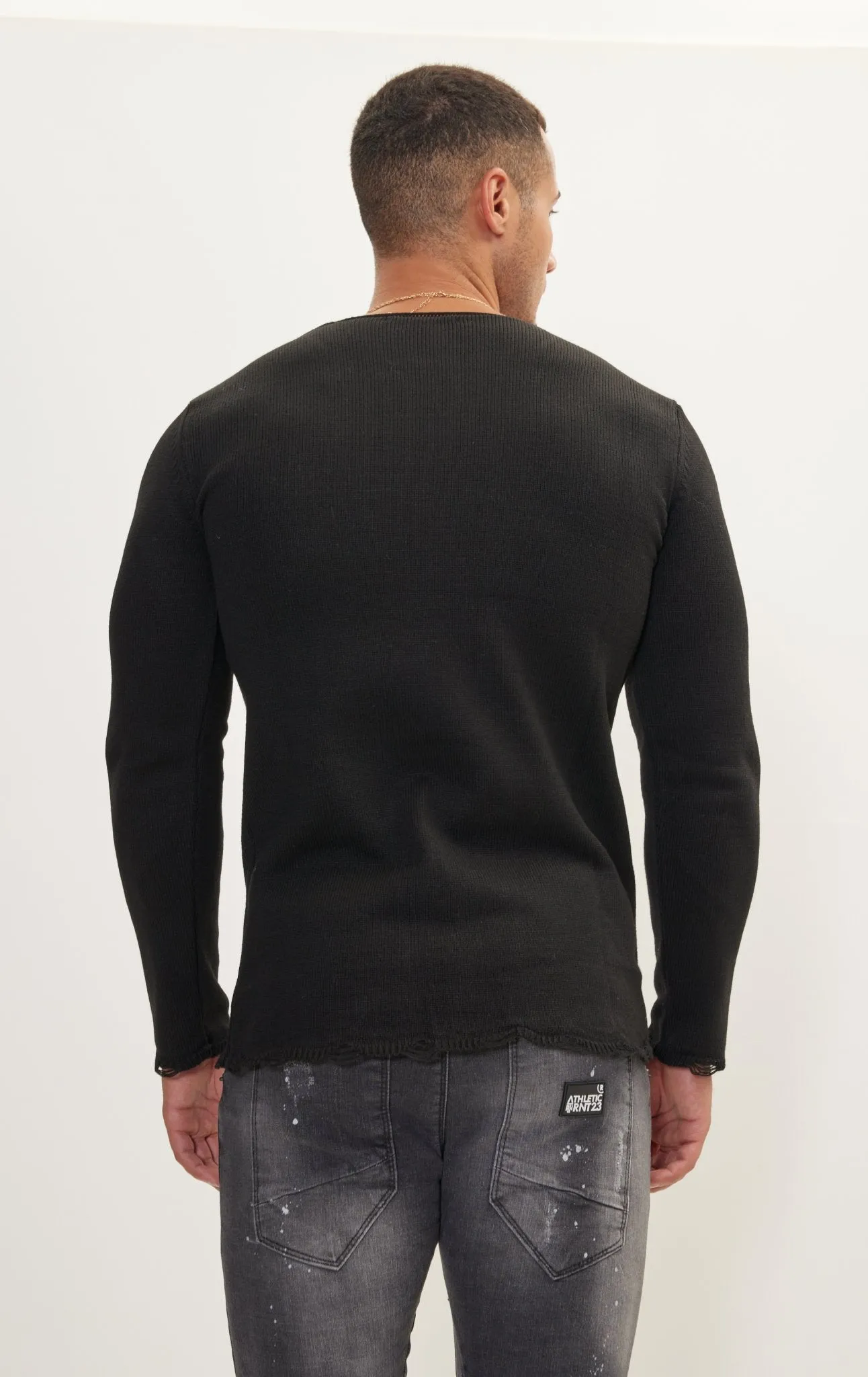 Crew Neck Casual Wear Sweater - Black
