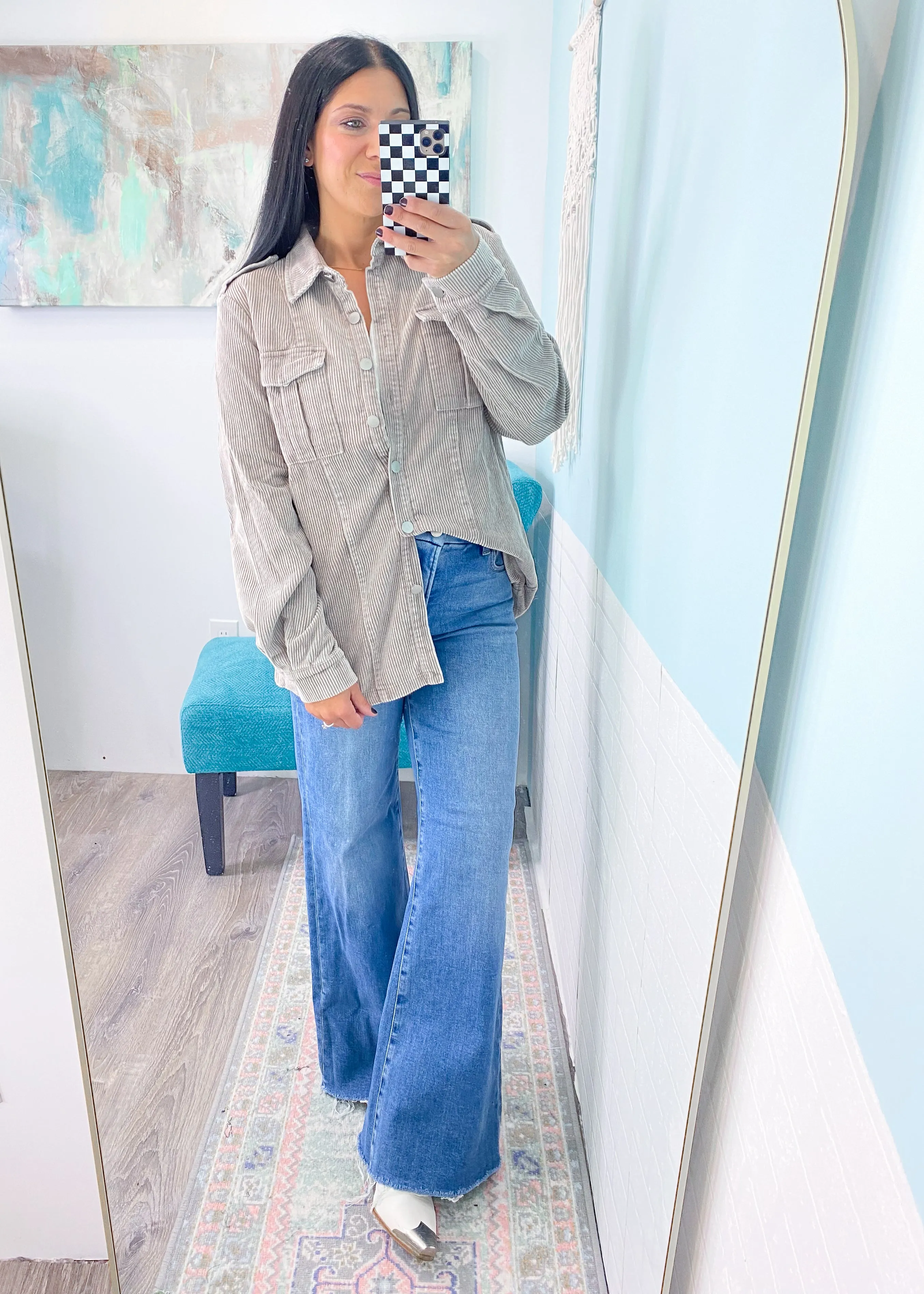'Dreaming of Fall' Taupe Corduroy Snap Button Shacket