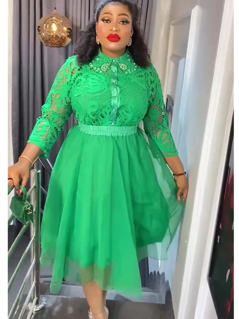 Elegant Plus Size African Party Dresses Set: 3PCS Tops and Skirts Suits