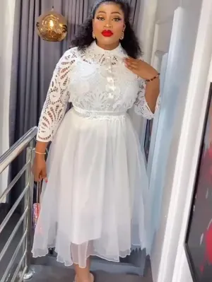 Elegant Plus Size African Party Dresses Set: 3PCS Tops and Skirts Suits