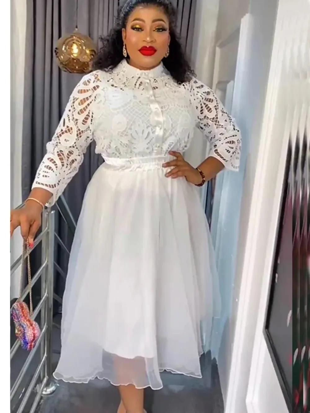 Elegant Plus Size African Party Dresses Set: 3PCS Tops and Skirts Suits