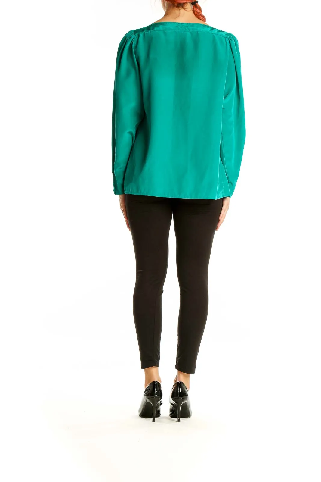 Emerald Green Elegant Long-Sleeve Blouse