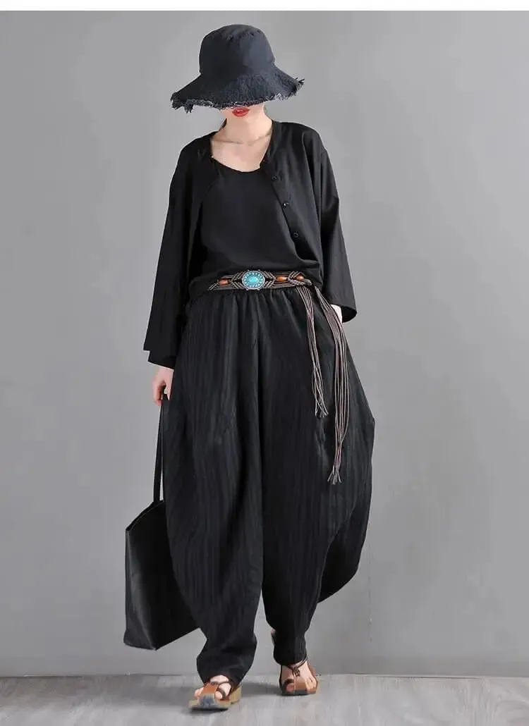 harem pants women Summer pants Black Striped harem trousers