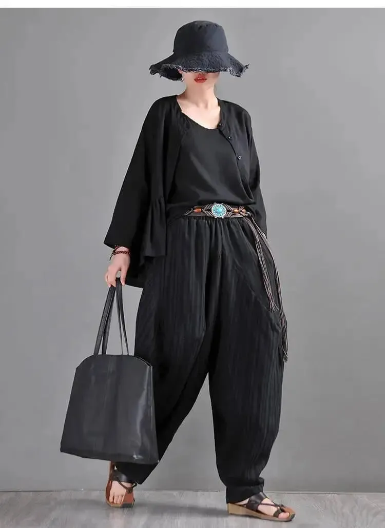harem pants women Summer pants Black Striped harem trousers