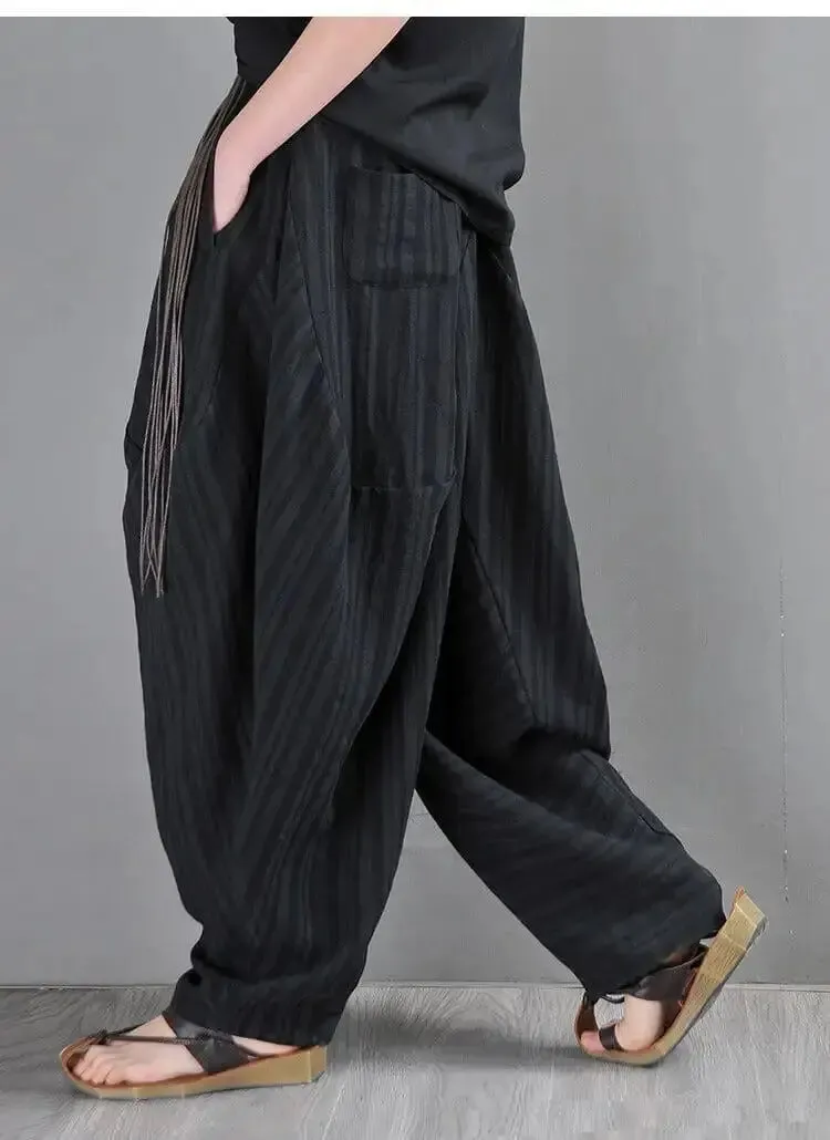 harem pants women Summer pants Black Striped harem trousers