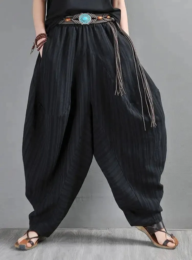 harem pants women Summer pants Black Striped harem trousers