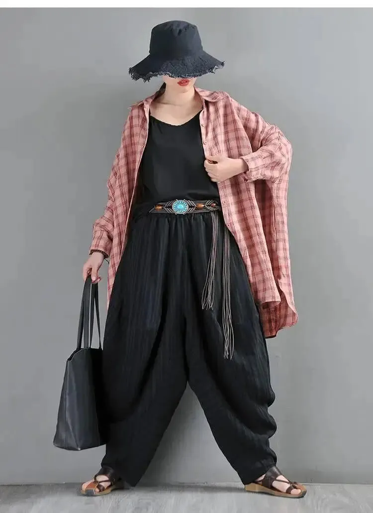 harem pants women Summer pants Black Striped harem trousers
