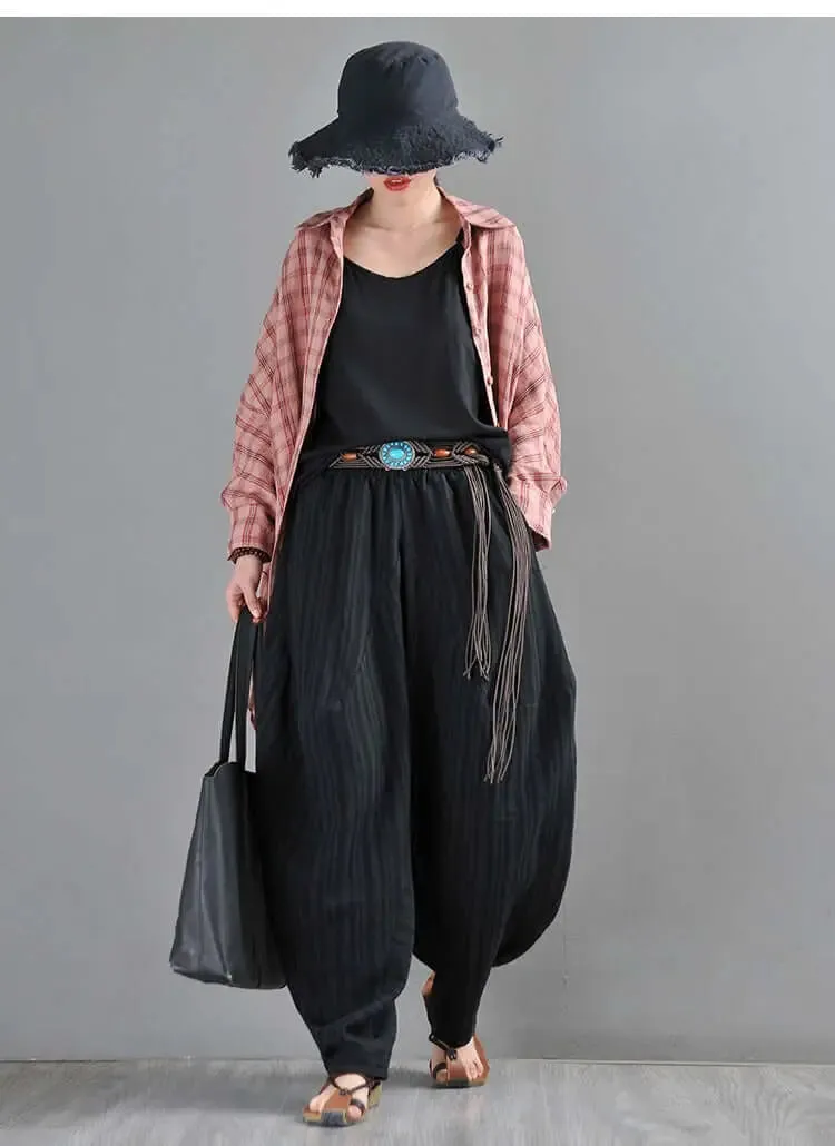 harem pants women Summer pants Black Striped harem trousers