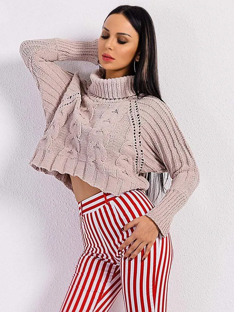 High Neck Long Sleeve Warm Knitted Sweater