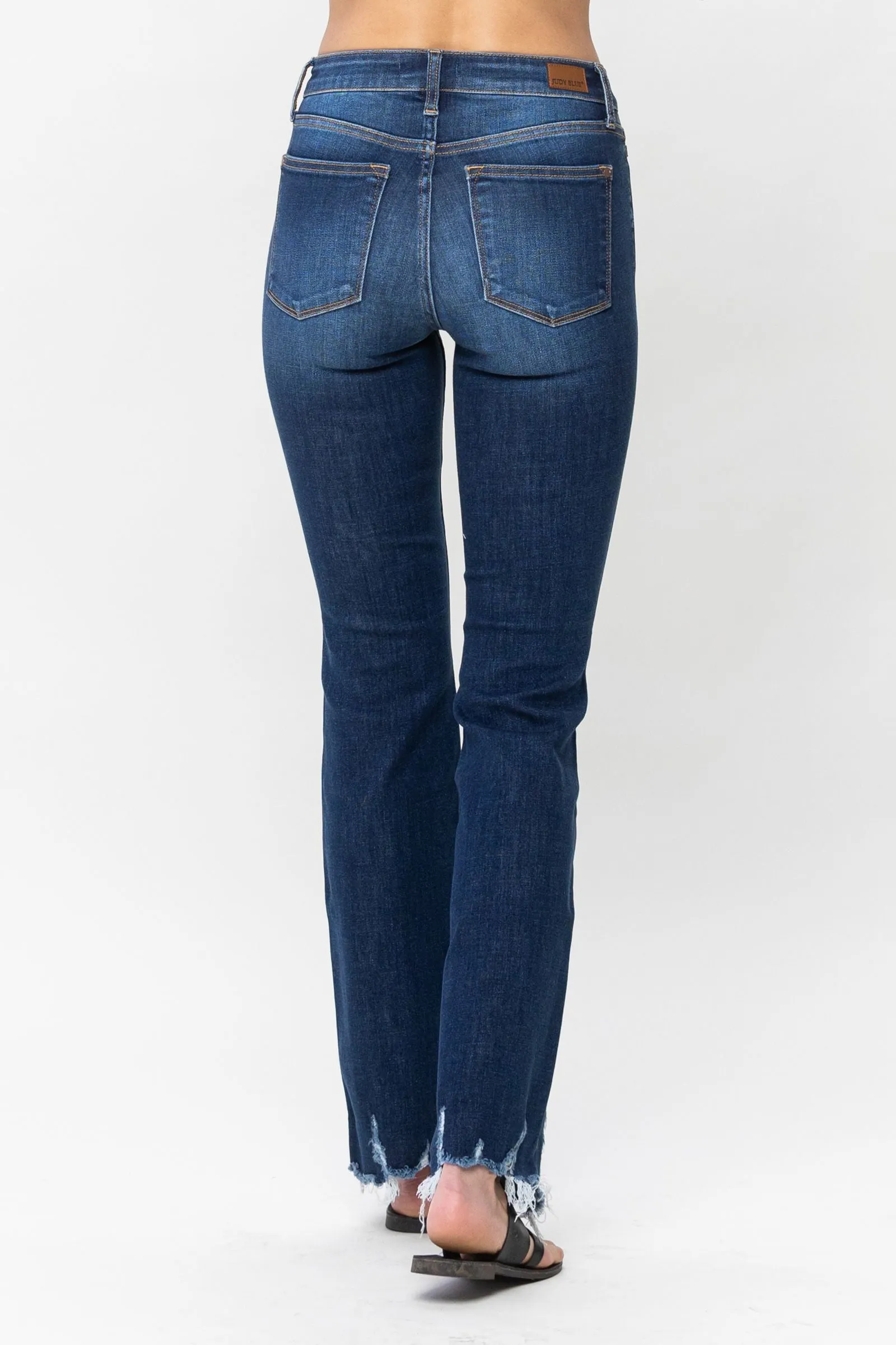Judy Blue Mid Rise Distressed Hem Bootcut Jeans