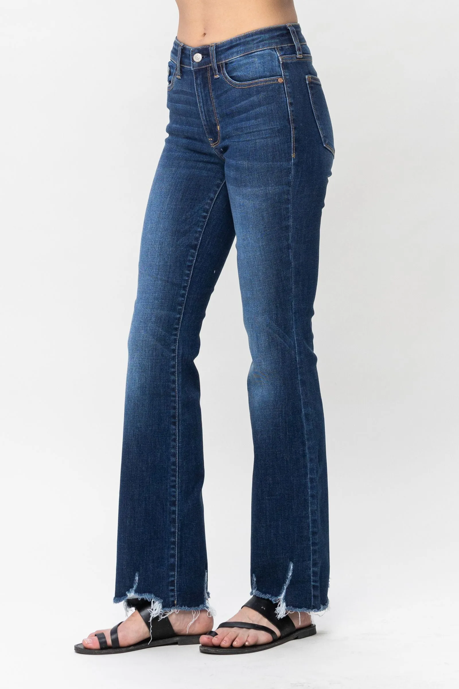 Judy Blue Mid Rise Distressed Hem Bootcut Jeans