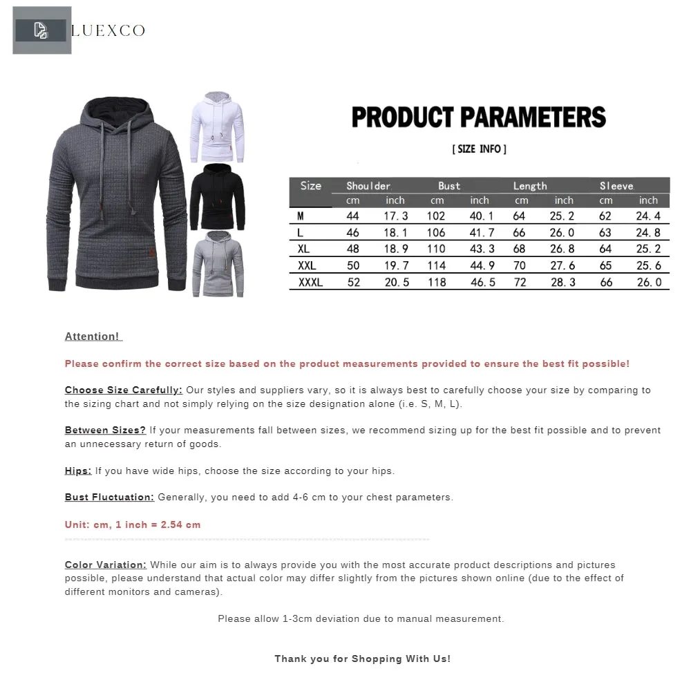 Luexco Men's Casual Pullover Slim Fit Hoodie Urban Mode