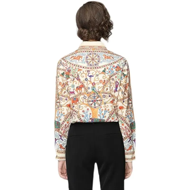 New Spring Women Runway Blouses Long Sleeve Elegant Turn-down Collar Vintage Office Shirts Plus Size Blusas Tops S1732246