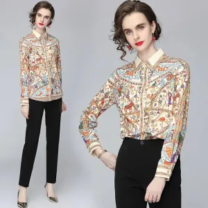 New Spring Women Runway Blouses Long Sleeve Elegant Turn-down Collar Vintage Office Shirts Plus Size Blusas Tops S1732246