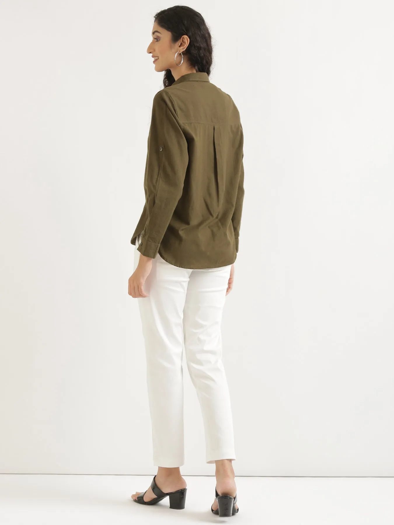 Olive Green Airy-Linen Shirt