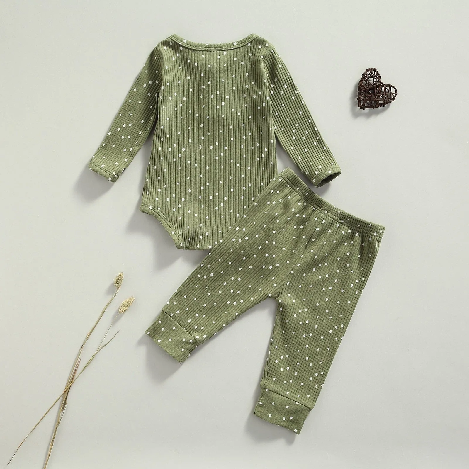 Polka Dot Ribbed Knit Romper 2 Piece Set