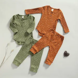 Polka Dot Ribbed Knit Romper 2 Piece Set
