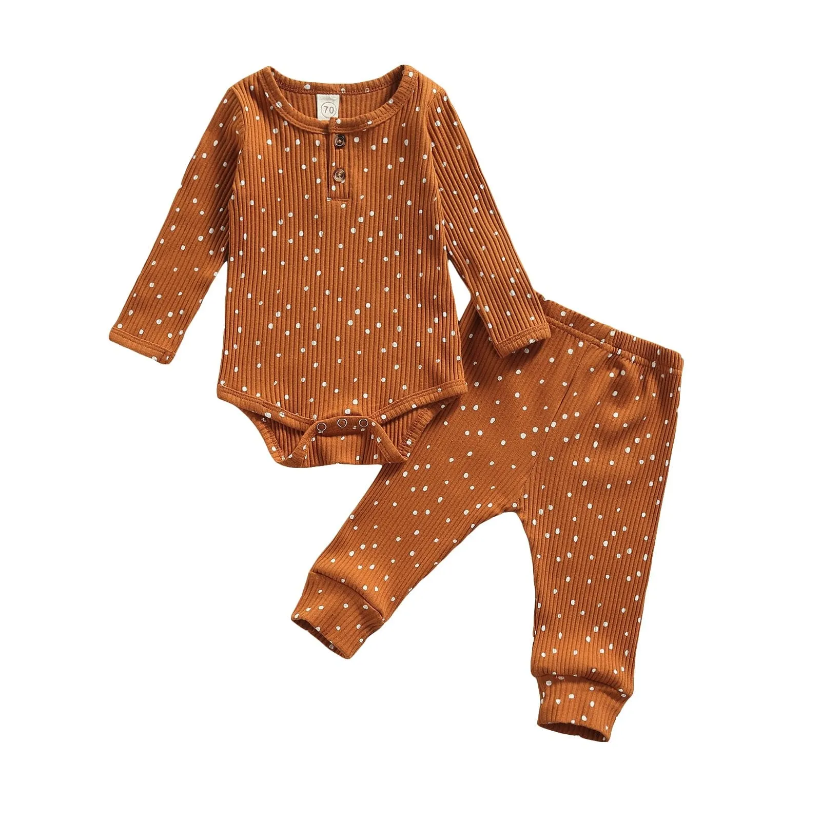 Polka Dot Ribbed Knit Romper 2 Piece Set