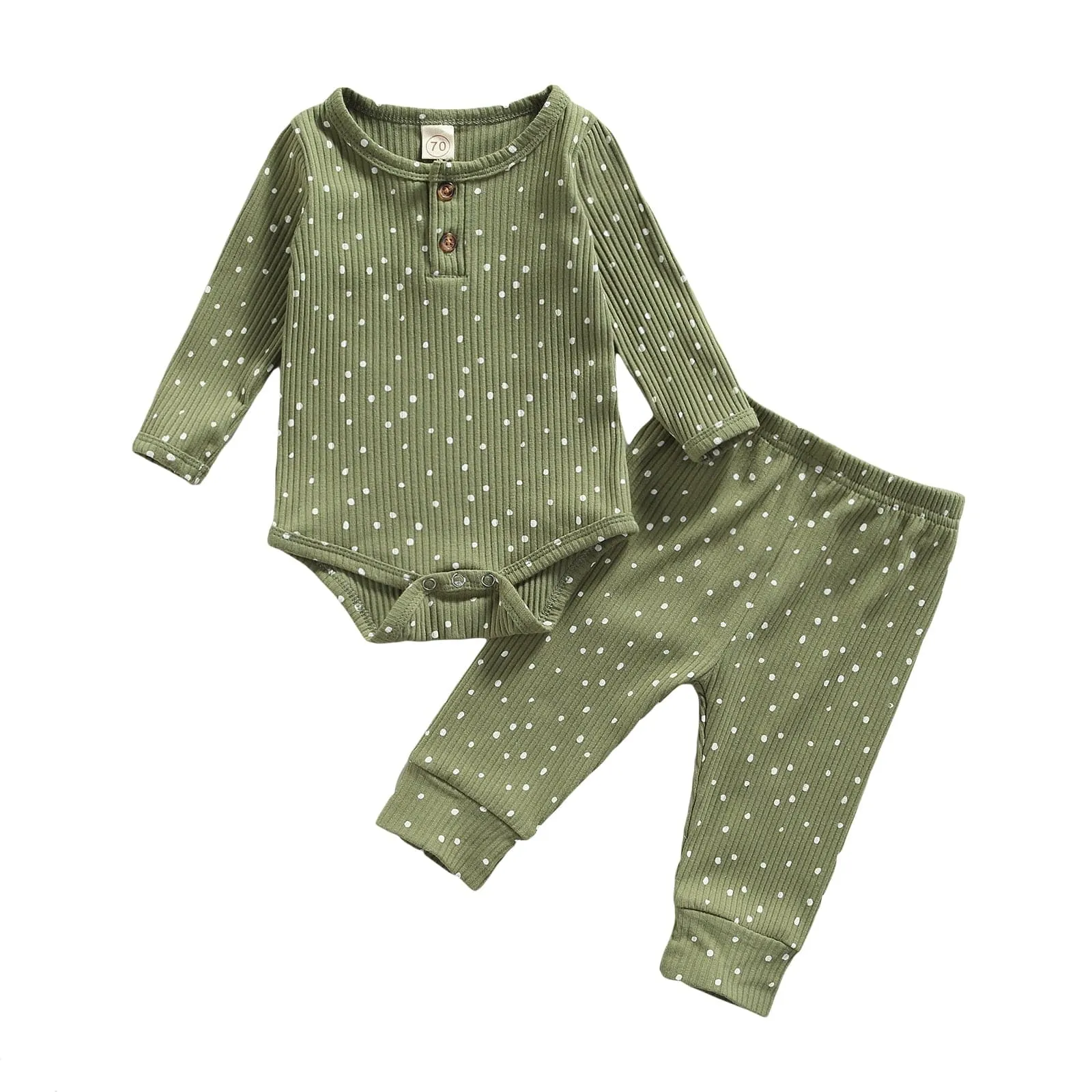 Polka Dot Ribbed Knit Romper 2 Piece Set