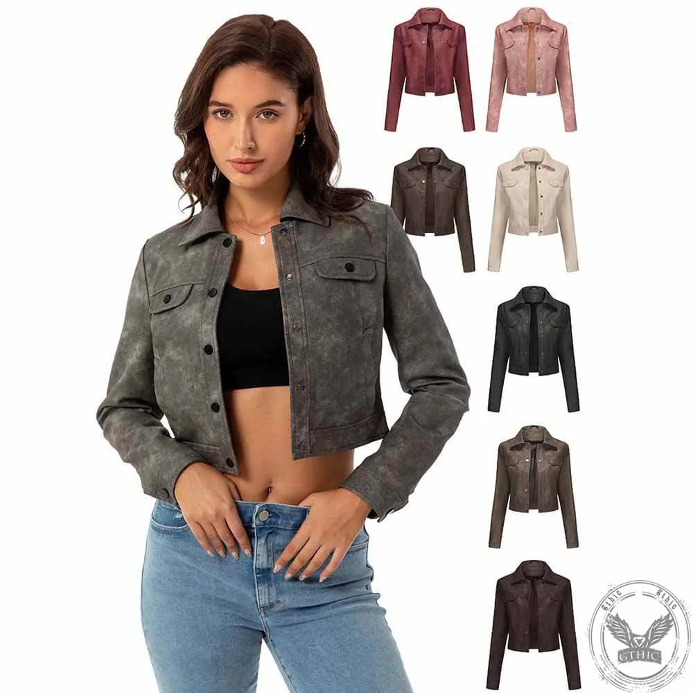 Punk Lapel Button Cropped Jacket