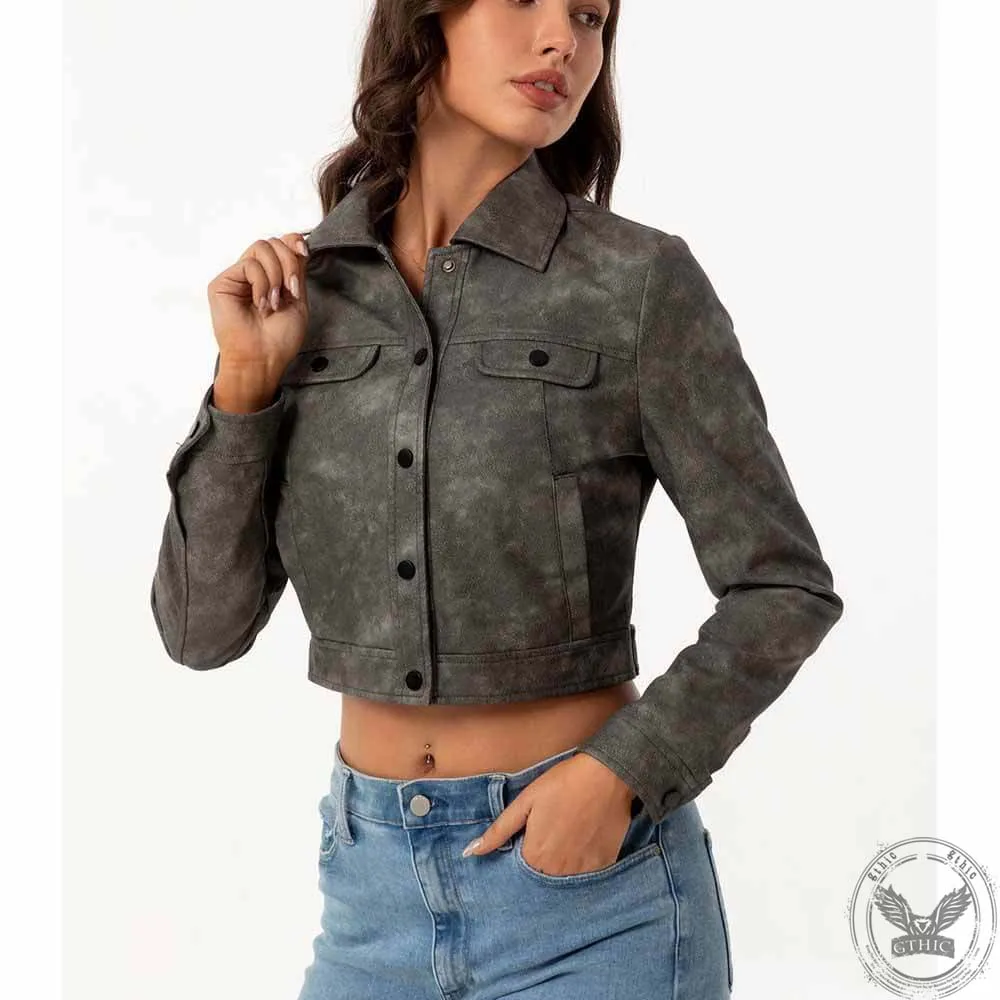 Punk Lapel Button Cropped Jacket