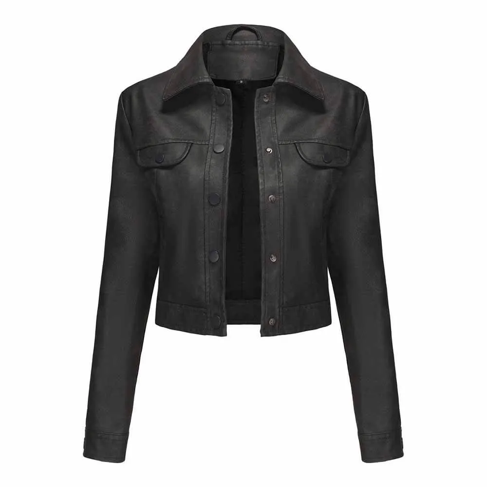 Punk Lapel Button Cropped Jacket
