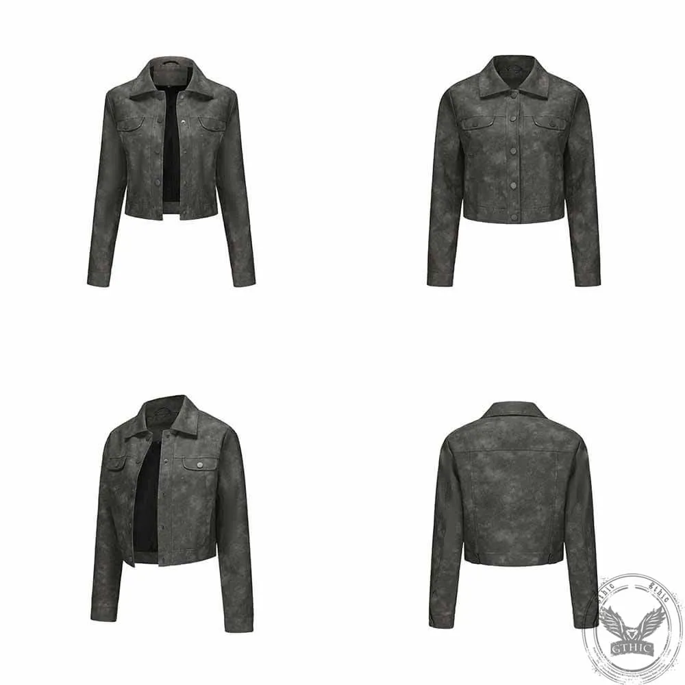 Punk Lapel Button Cropped Jacket