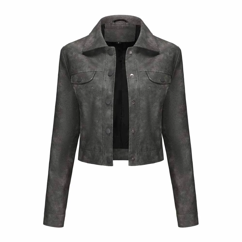 Punk Lapel Button Cropped Jacket